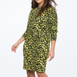 Eloquii Neon Lime Cheetah Dropped waist dolman sleeve dress 20, 2x